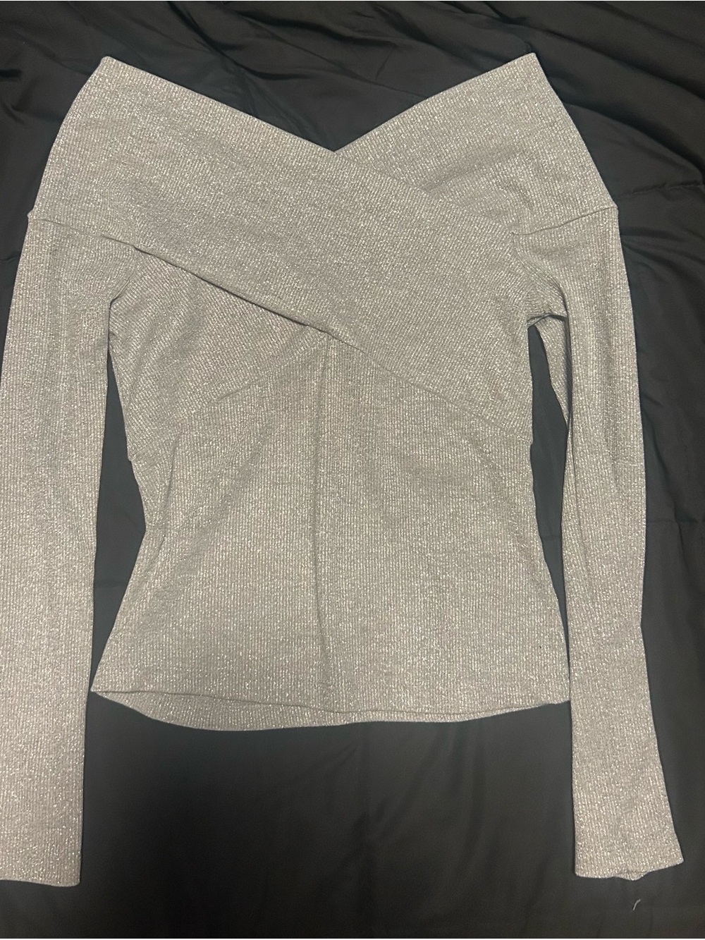 Macy's Silver Metallic Off-Shoulder Long Sleeve Top